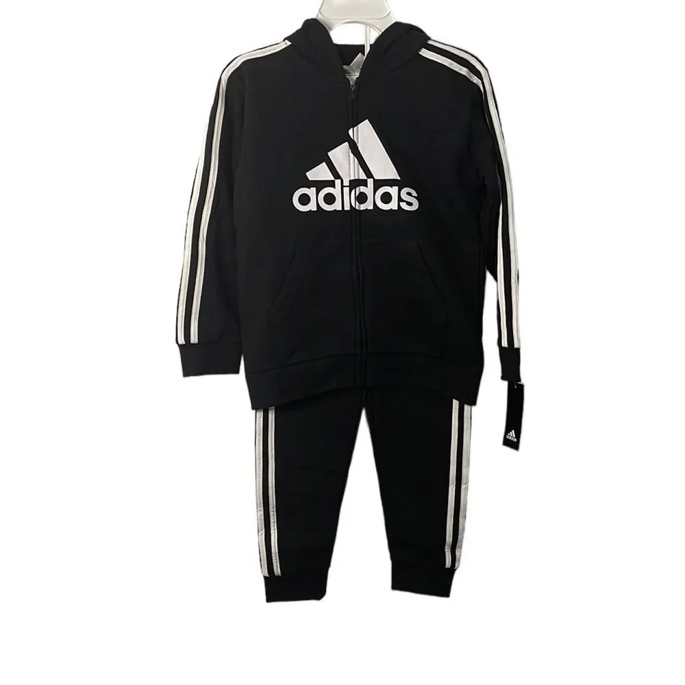 Adidas Little Boys Zip Front Essential Fleece Hoodie and Jogger - Picture 1 of 16
